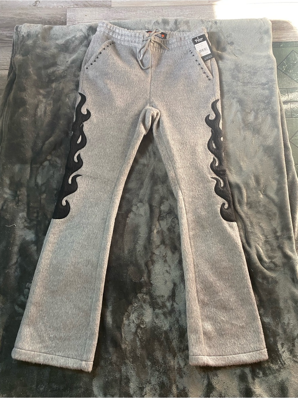 Gray Flame-Accent Sweatpants